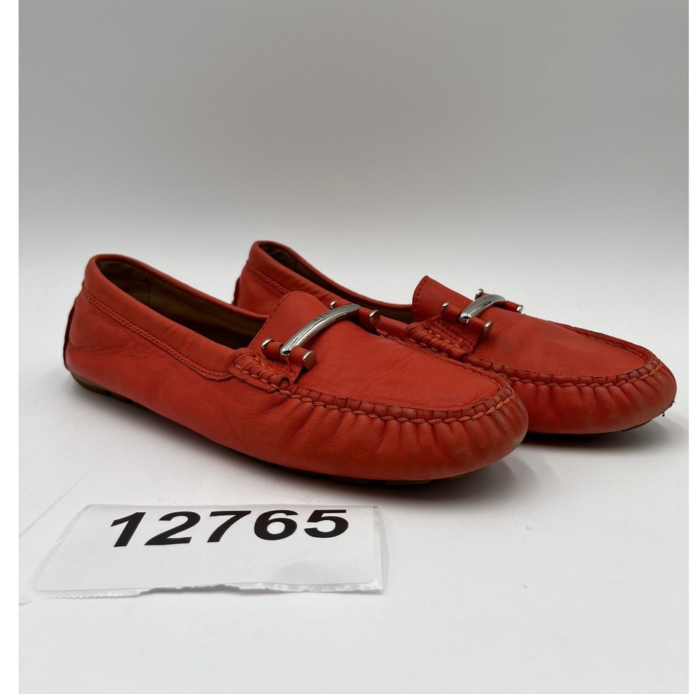 Lauren Ralph Lauren Caliana Womens 8.5 B Loafer Orange Leather Slip On Shoes
